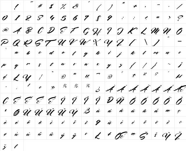 Seinna Grace Demo Version Regular Character Map