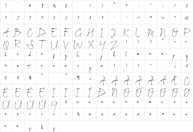 Tabina Regular Character Map