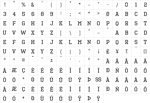 Octin Prison Regular Character Map