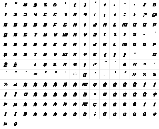 Hula Hoop Girl Condensed Ital Condensed Italic Character Map
