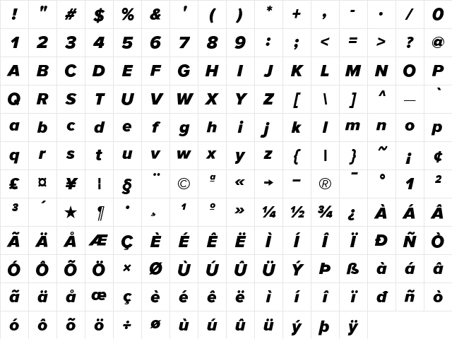 ProximaSansBlackOblique Regular Character Map ProximaSansBlackOblique Regular Character Map