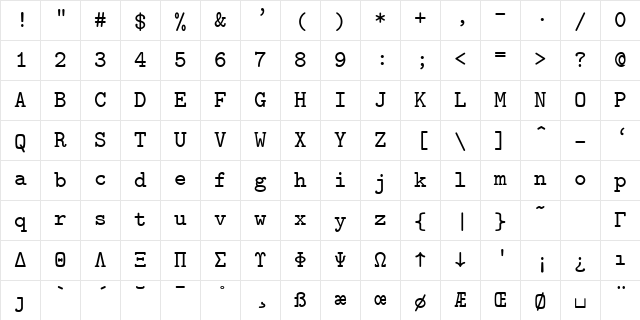 cmtt10 Regular Character Map