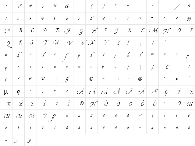 Pirouette LT Std Separate 1 Regular Character Map Pirouette LT Std Separate 1 Regular Character Map