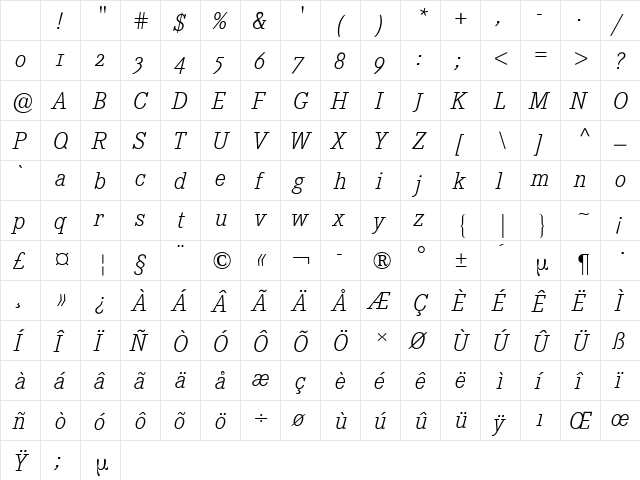 Corporate E Expert BQ Light Italic Character Map Corporate E Expert BQ Light Italic Character Map