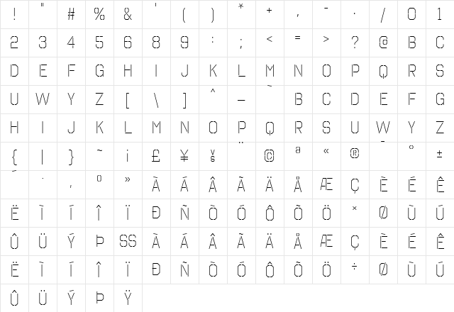 Octin Stencil Light Character Map