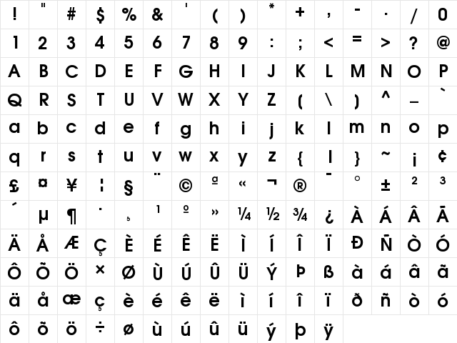 URW Gothic L Demi Character Map
