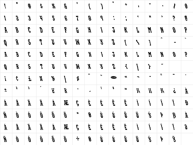 Black Gunk Leftalic Italic Character Map