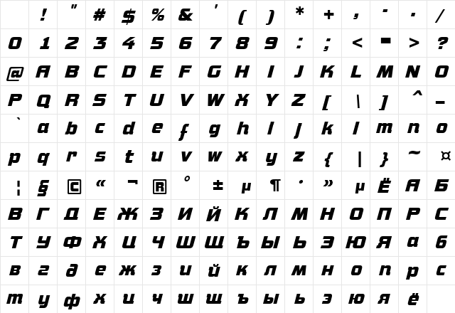 a_Concepto BoldItalic Character Map a_Concepto BoldItalic Character Map