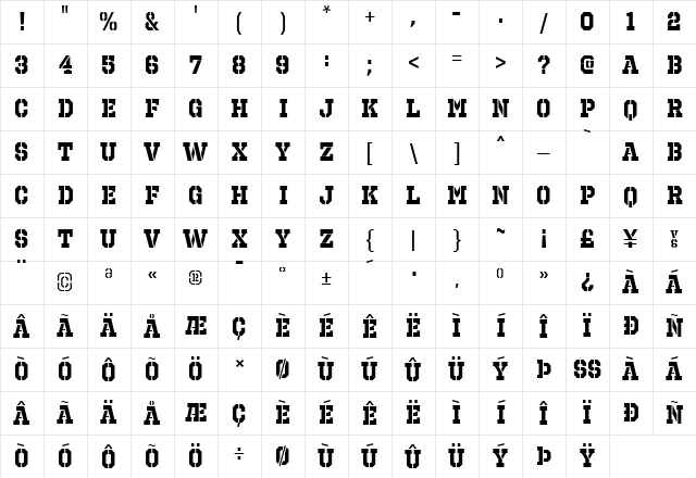 Octin Prison Bold Character Map