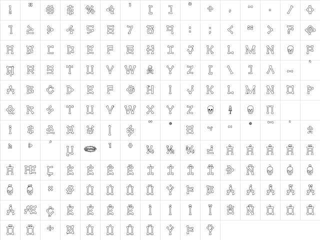 xBONES Outline Outline Character Map