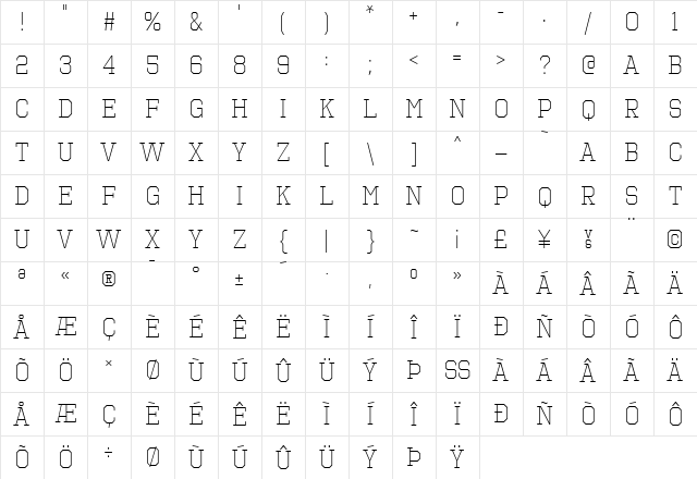 Octin Sports Light Character Map