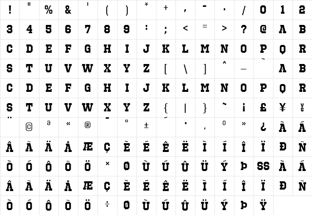 Octin Sports Bold Character Map