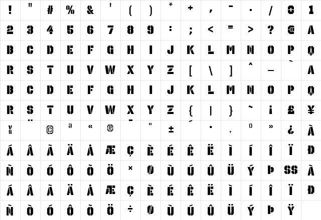 Octin Stencil Black Character Map