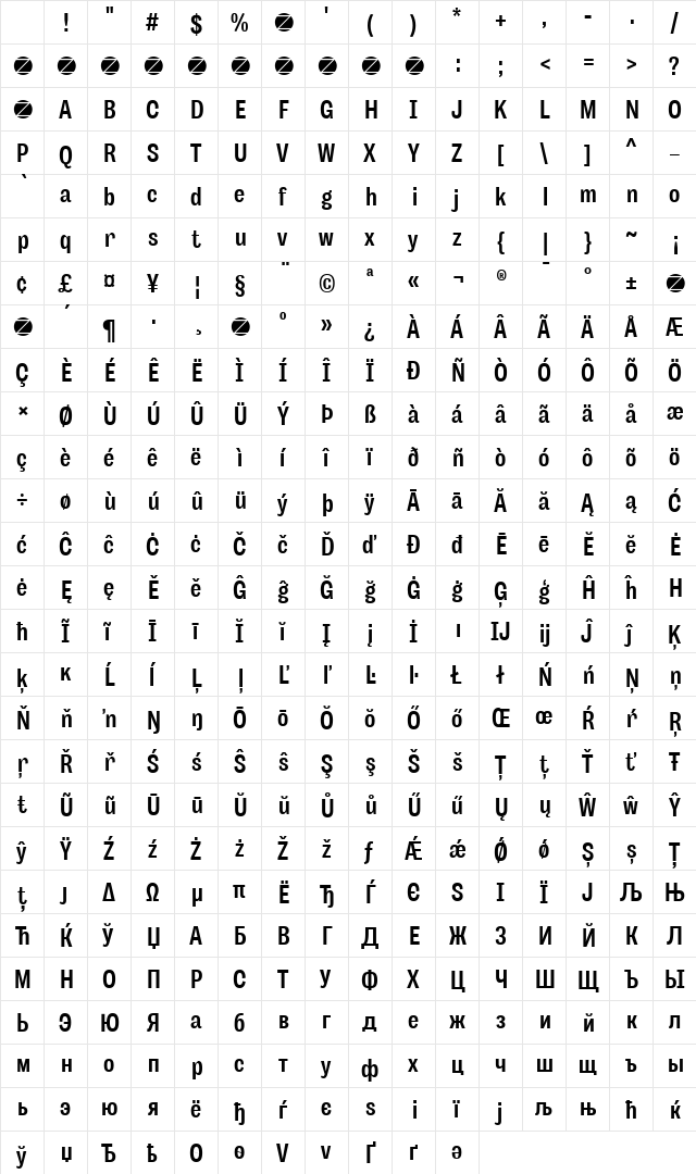 Body Grotesque Slim Bold Character Map Body Grotesque Slim Bold Character Map