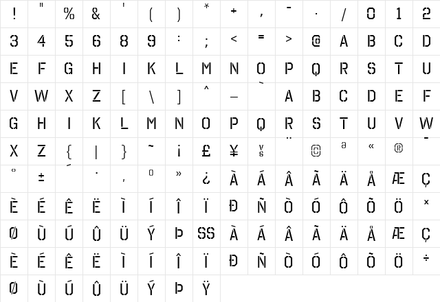 Octin Stencil Regular Character Map