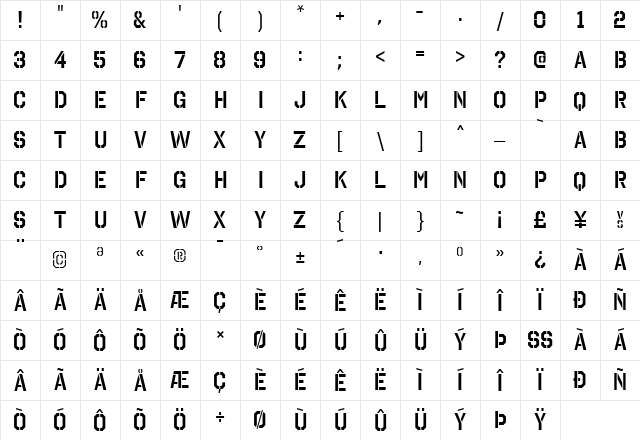 Octin Stencil SemiBold Character Map