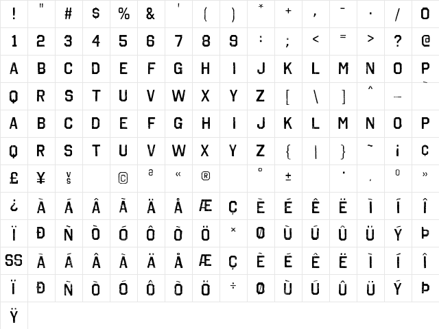 Octin Vintage A Bold Character Map