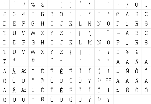 Octin Vintage B Regular Character Map