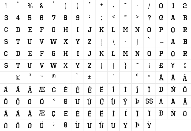 Octin Vintage B Bold Character Map