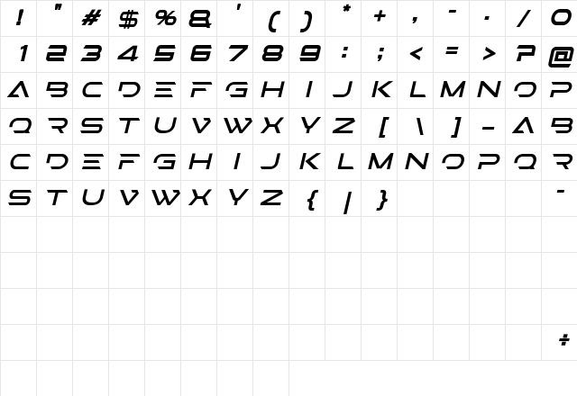 STEPS Outline Italic Character Map