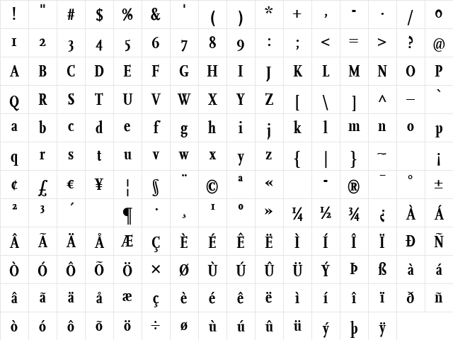 Scala Bold Character Map