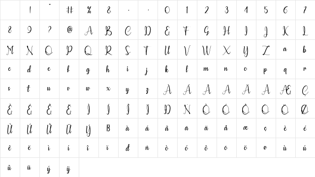 Calyana Personal use Only Regular Character Map Calyana Personal use Only Regular Character Map