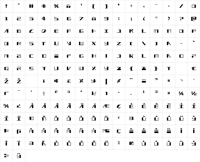 3AGLE Condensed Regular Character Map