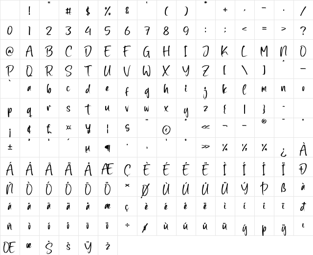 Zamora Regular Character Map Zamora Regular Character Map