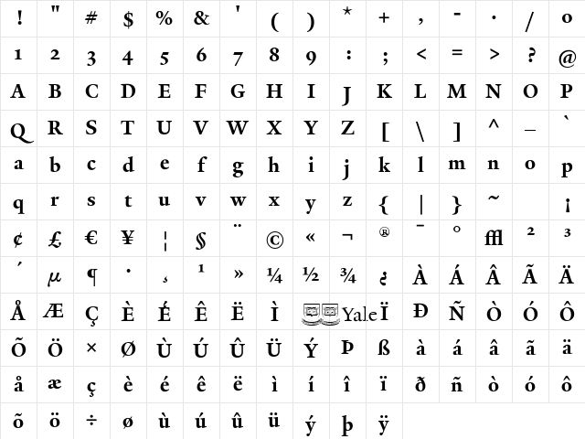 YaleDesign Bold Character Map
