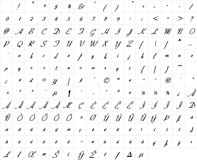 HUNTSON BoldItalic Character Map HUNTSON BoldItalic Character Map