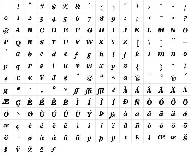 Freight Text Black Italic Character Map