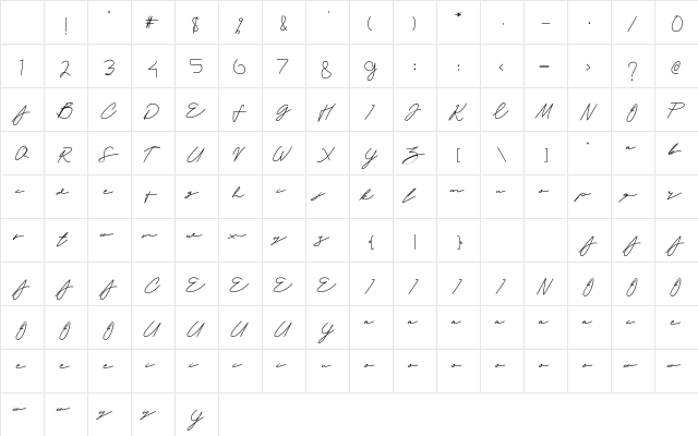 Symponi Regular Character Map Symponi Regular Character Map