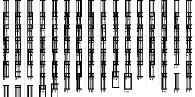 IDAutomationSBHI25M Regular Character Map