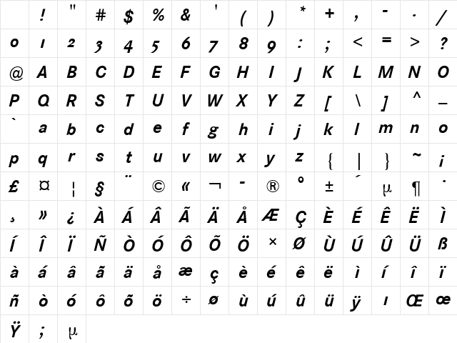 Corporate S Expert BQ Bold Italic Character Map Corporate S Expert BQ Bold Italic Character Map