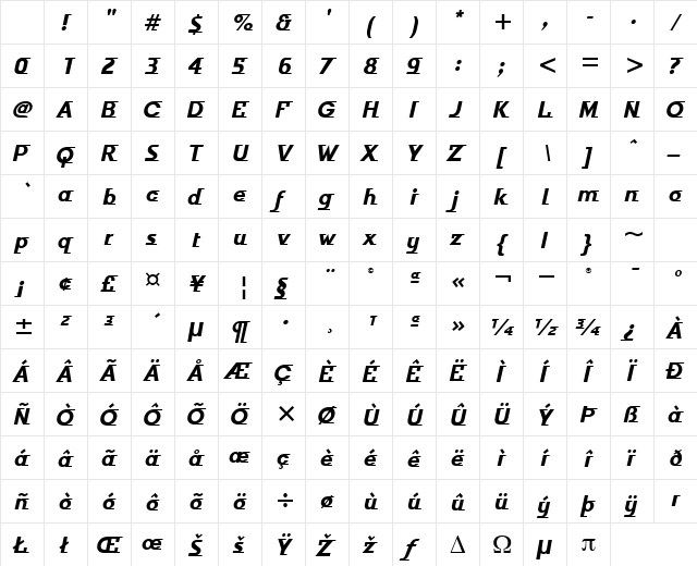 Odyssee ITC TT BoldItalic Character Map Odyssee ITC TT BoldItalic Character Map