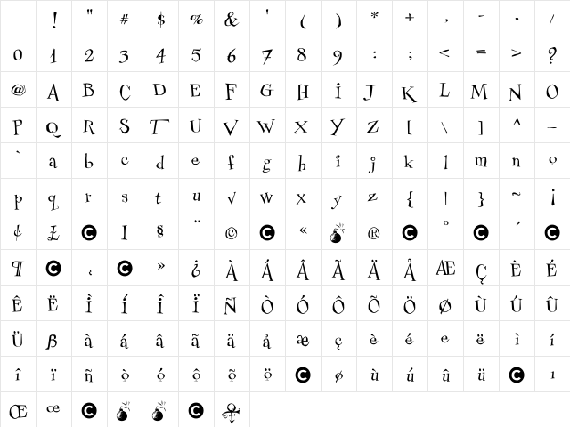 Couchlover 97 Character Map Couchlover 97 Character Map