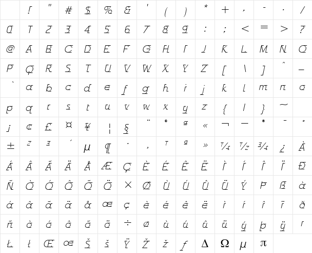 Odyssee ITC TT LightItalic Character Map Odyssee ITC TT LightItalic Character Map