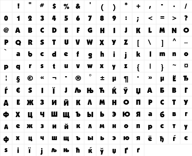 Kabel UltraC Regular Character Map Kabel UltraC Regular Character Map