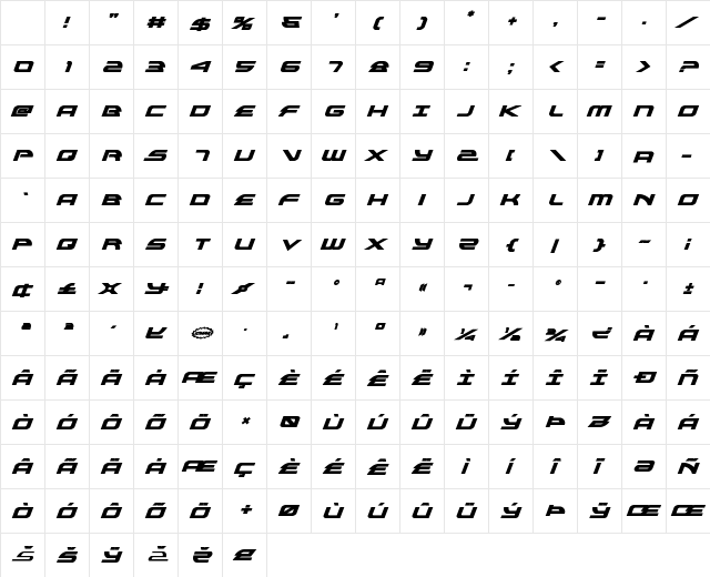Alexis Bold Italic Character Map Alexis Bold Italic Character Map