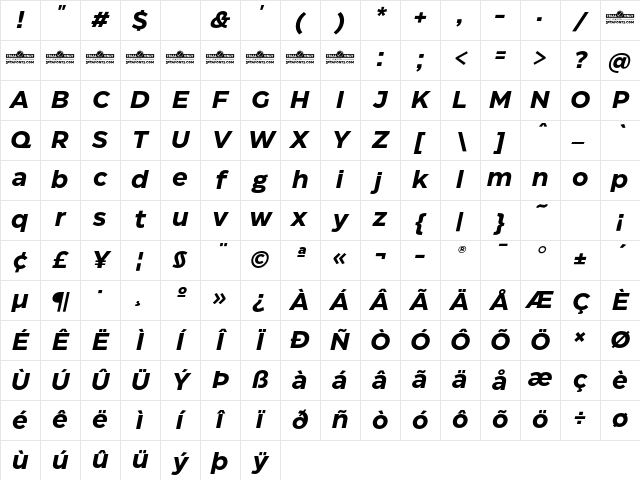 Eastman Trial Bold Italic Character Map
