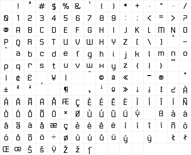 21st Bold Character Map