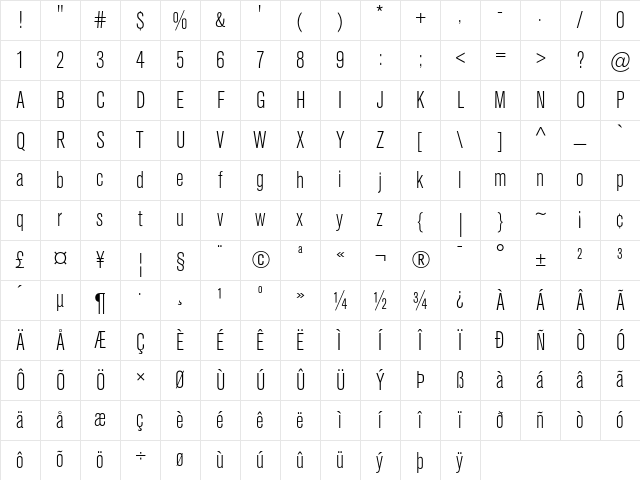 Akzidenz-Grotesk BQ Light Condensed Character Map