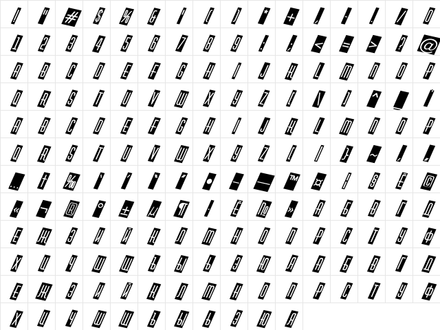 a_HuxleyCmDino Bold Character Map