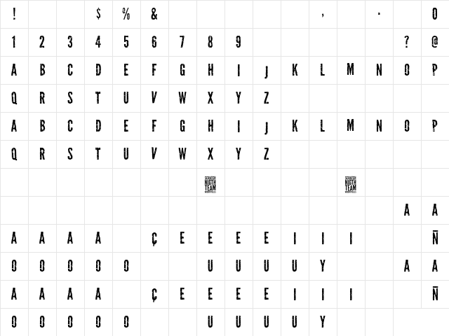 Scratch Night Team Regular Character Map