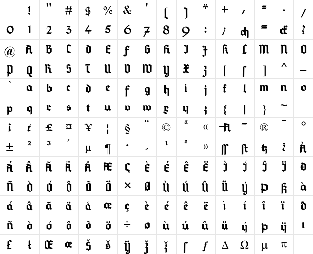 DeutschGotisch Regular Character Map DeutschGotisch Regular Character Map
