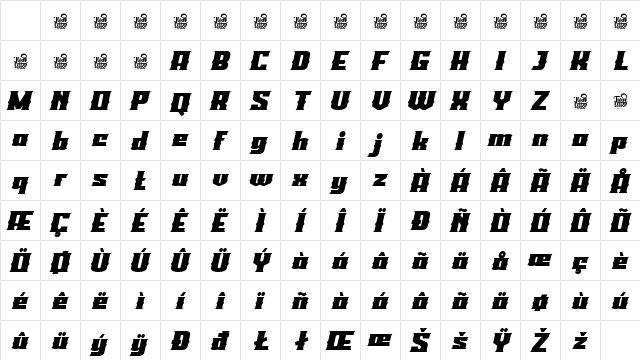 LAROF Regular Slant Regular Character Map