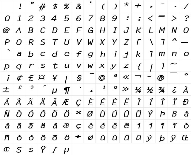 LechterExtended BoldItalic Character Map LechterExtended BoldItalic Character Map