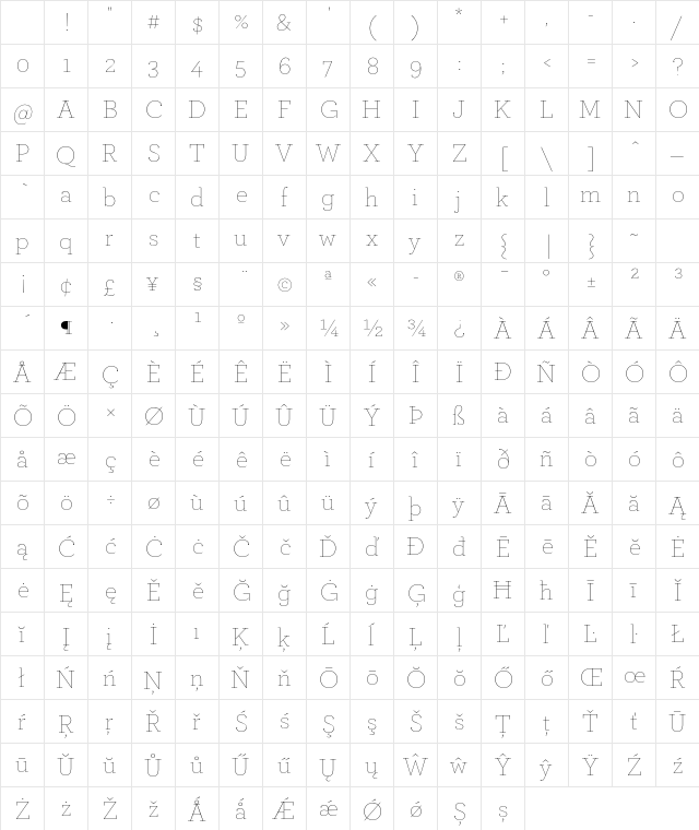 ArcherPro Thin Character Map ArcherPro Thin Character Map