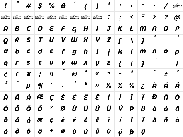 Eastman Grotesque Alt Trial Bold Italic Character Map