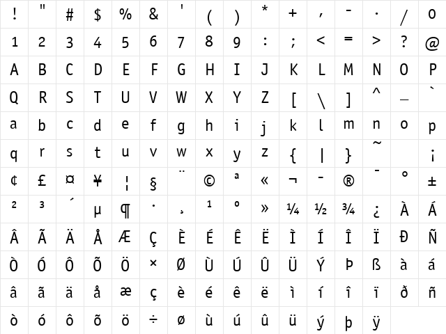 Officina Sans OS ITC TT Book Character Map